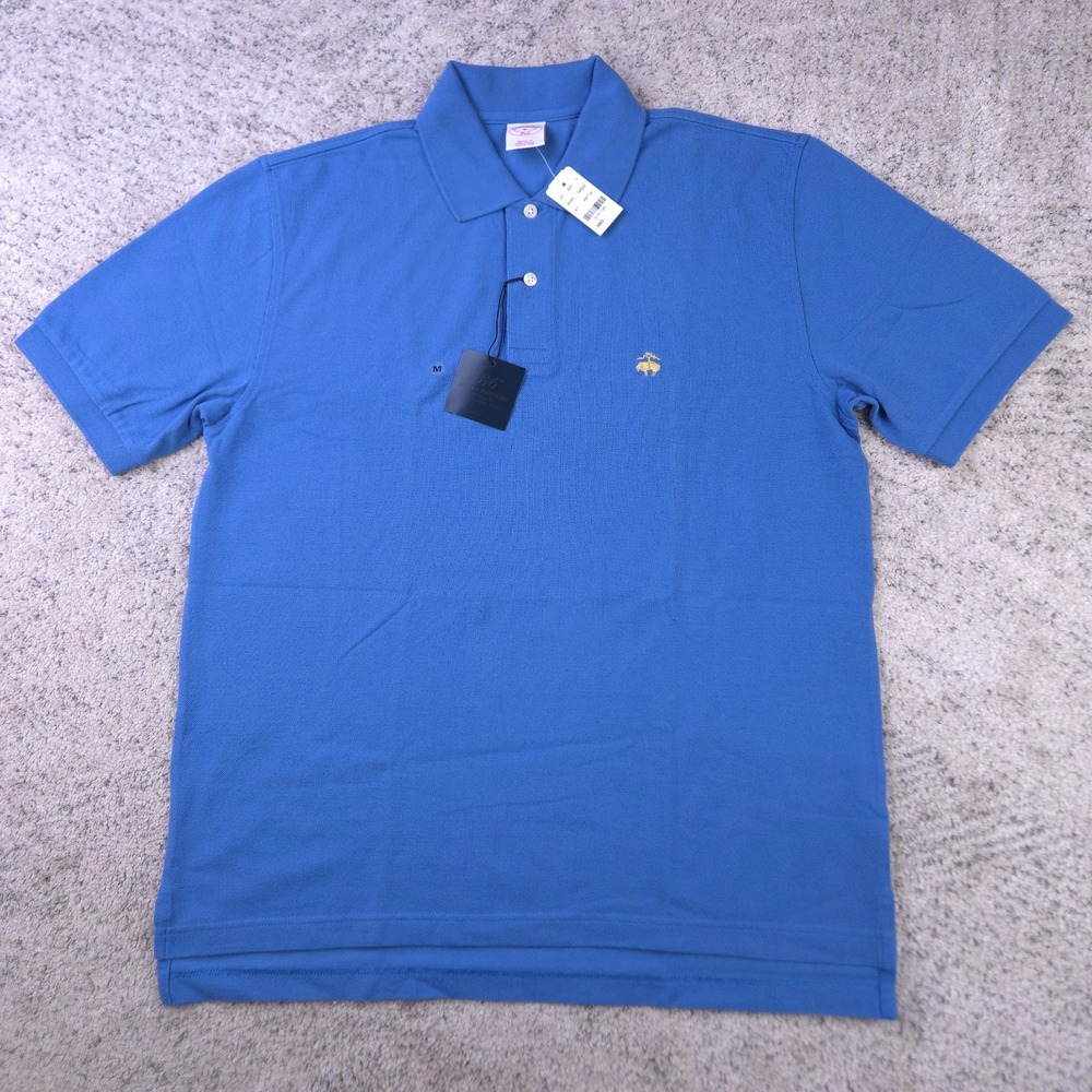 Brooks Brothers 346 Mens Medium Polo Shirt Short Sleeve Blue Cotton Mesh NWT